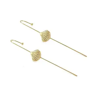 Via Mazzini Gold Plated Stylish Oyester Shell Ear Wrap/Long Needle Earrings For Women And Girls (ER2321) 1 Pair