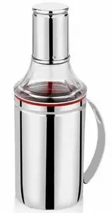 Aquasleri Oil Dispenser 1 litre | Oil Container | 1000 ML Oil Bottle | Oil Jar | Steel Oil Dispenser | Set Of 1 Silver With Handle
