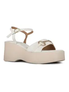 Inc.5 Womens Cream Party Wear Solid Round Toe Platform Heel Sandals