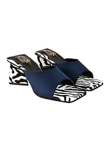 Shoetopia Zebra Printed Blue Block Heels for Women & Girls /UK7