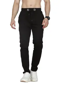 Big Button Cotton Track Pant for Men Zipper Pocket Athliesure Sweatpant Black