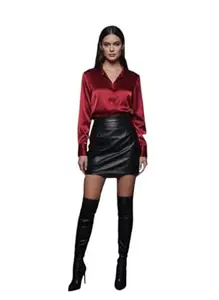 STYLOQUEEN FASHIONS Women's Premium Satin Silk Solid Full Sleeve Shirt | Elegant Formal & Semi-Formal Button-Down Shirt for Office, Parties