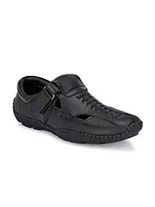 Shences Handmade Roman Ethenic/Party/Casual Sandals For Mens (Black) - TR4015BLACK_11