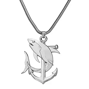 M Men Style Ocean Nautical Anchor Dolphin Sea-life Pendant With Snake Chain Silver Zinc Metal Necklace For Men And Women