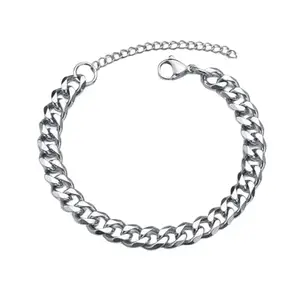 Bling Queen Stainless Steel Silver Plated Cuban Link Chain Bracelet For Men