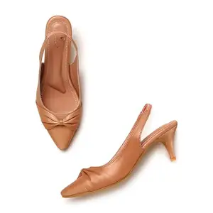 Marc Loire Women Slip on Embellished Pointed Toe Kitten Heel Pumps for Party & Formal Wear (Beige, 3)