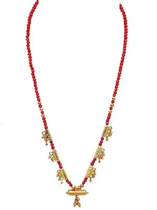 DEVKRITI Dholna Shape Mangalsutra Style Beautiful Traditional Necklace (Red)