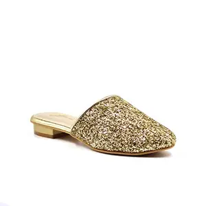 YELLOWSOLES Bling Slip On Round Toe Flat Sandals (Gold)