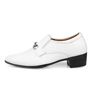 Baxxico Men's Height Increasing White Formal Buckle Slip-on Moccasin Shoes-7UK