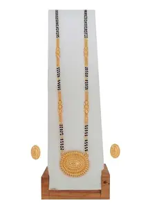 RAMDEV ART FASHION JEWELLERY Traditional Gold Plated Long Chain Black Beads Mangal Sutra with Earring Tali/Tanmaniya/Nallapusalu/Mangalsutra for Women