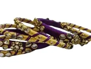 Silk Thread Bangle Set For Womens and Girls Purple & Gold Colour (2.6)