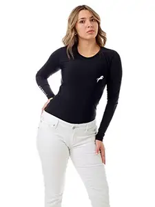 JUST RIDER Compression Tshirt for Women (Black, S)