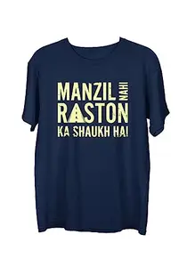 Wear Your Opinion Men's S to 5XL Premium Combed Cotton Printed Half Sleeve T-Shirt (Design : Manzil,Navy,Medium)