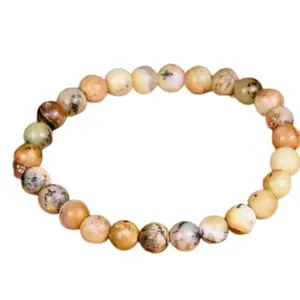 Lady Works natural african yellow opal 8mm round shape smooth cut beads stretchable bracelet for men & women. unisex 8 inch stretchable bracelet for healing, meditation, prosperity, gift & luck|LW_BRST_09893_8.0