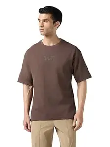 TECHNOSPORT Men Printed Oversized Round Neck T-Shirt with COTFLEX, Dry Fit Sports Tee, Oversized Activewear T-Shirt for Gym, Running, Sports & Casual Wear