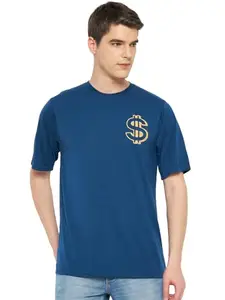 RELANE Men's Printed Round Neck Tshirt -ACCOS102-Airforce Navy Blue