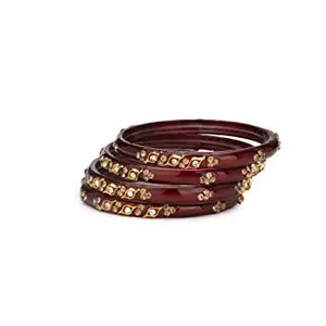 Party Glass Bangle Set Ornamented With Beads For Spaical Look (Pack Of 4 Maroon Shining & Attractive (BBbangle-MT1.c_bang)