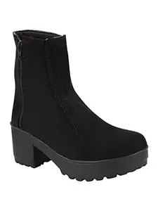 Shoetopia Womens Black Casual Solid Mid Top Heeled Boots