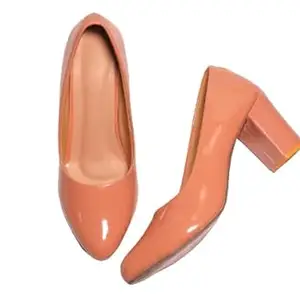 Shunya Women Comfortable Nude Formal Block Heel Court shoe Sandal for Casual and Official Wear Occassions