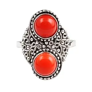 Metal Alloy Rhodium Polished Round Shape Red Jasper Gemstone Handmade Birthstone Ring Indian Size 16 RGS-1351