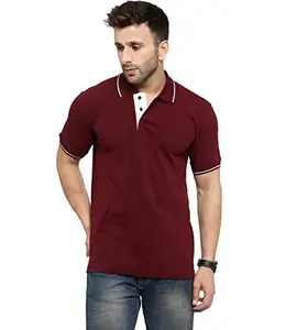 Scott International Men's Regular Fit Half Sleeve Organic Cotton Polo T-Shirt (SS20-SP22-XL_Maroon with White_X-Large)