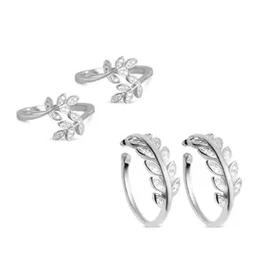 ZAVYA 925 Sterling Silver Leaf Rhodium Plated Cubic Zirconia Combo Women Toe Ring | Gift for Women With Certificate of Authenticity and 925 Hallmark