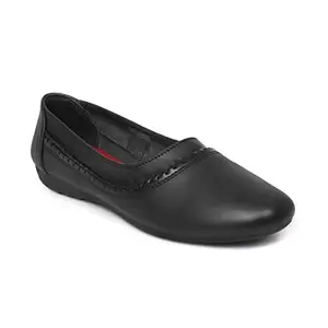 Zoom Shoes Women's Lightweight Premium Leather Stylish Slip on casusal/Party/Ethinic wear Ballet/bellerinas/Bellies Flat NV-135 Black