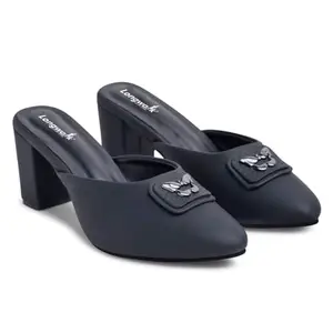 Longwalk Women Slip-On Block Heel Sandals Fashionable Casual, Outdoor, Party & Formal Office Footwear for Girls Black
