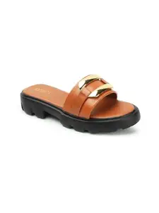 ICONICS Women Sandal,Tan,UK-4