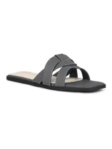 Inc.5 Womens Grey Casual Striped Open Toe Flat Slip-On Sandals