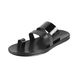 Mochi Men Black Toe Ring Casual Leather Chappal UK/10 EU/44 (16-804)