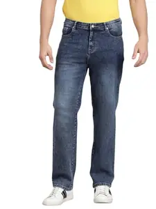 KOTTY Men's Solid True Blue Button Straight Fit Jeans (Blue,3XL)-KOTTYMENSJEANS81_3XL