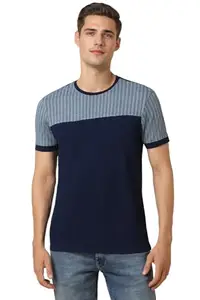 Allen Solly Men's Slim Fit T-Shirt (ALKCCUSGF168072_Navy