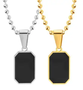 Adhvik X000266 Multicolor Combo Of Unisex Geometric Octagon Stainless Steel Ball Chain With Dripping Glue Black Onyx Enamel Sand Natural Stone Shell Male Punk Locket Pendant Necklace