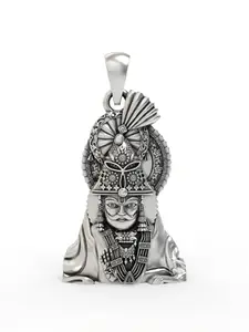 Exotic India 925 Sterling Silver Ramdev Pir Baba Religious Pendant Traditional Devotional Jewelry for Men and Women