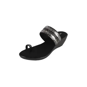 Metro Women's Black Toe ring Embellished Flat SandalsUK/7EU/40(32-834)