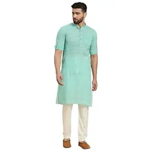 Rajubhai Hargovindas Men's Handloom Cotton Roll-Up Sleeve Kurta