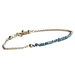 LKBEADS Blue Diamond Bracelet with Gold Plated Clasp – 2-2.5mm Nugget Beads – Rough Cut – 7 inch adjustable – Healing, Fashion, Gift, Spiritual, Yoga|LK_STACK_01424