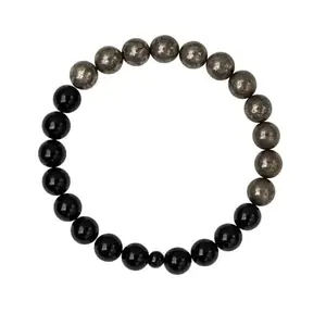 Natural Pyrite and Black Onyx Beaded Bracelet, Money Magnet Abundance Crystal Jewellery, Unisex