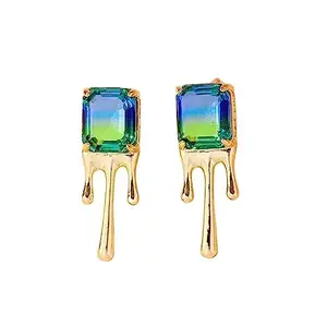 Zivom® Blue Green Crystal 18K Frosted Gold Copper Stud Dangler Earring Pair Women