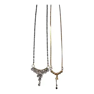 Shree Shyam Collection Artificial Jewellery Traditional Mangalsutra Necklace for Women, Black and Gold, 2 Pieces