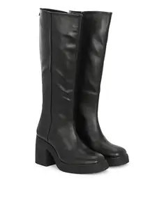Delize Black Women Vegan Leather Knee Boots 65163-41