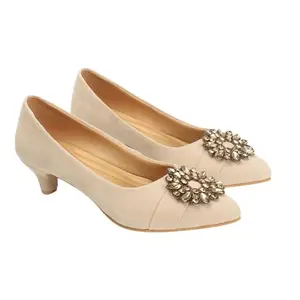 Sole Saga Stylish And Cushioned Style With Confidence Heels For Women | Cream Color | Size : 5