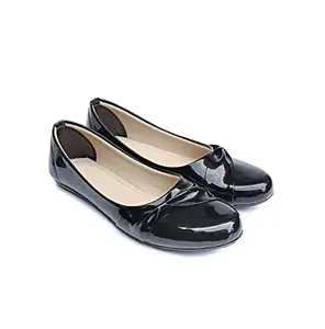 Women's Patent Leather Casual Bellies (Black, Numeric_5)