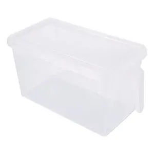 OCTOPUS PRIME Plastic Square Handle Food Storage Organizer Boxes with Lids for Refrigerator Fridge Cabinet Desk, 30.7 x 15.8 x 15.2 cm, Transparent