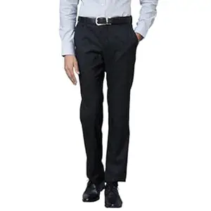 Park Avenue Men Mid Rise Smart Fit Checks Pattern Poly Viscose Blend Pleatless Formal Trouser