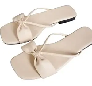 Women's Flat Sandals with Bow Knot Detail,Open Toe Slip-On Style