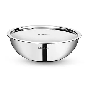 Bergner Tripro Triply 22 cm Tasla/Kadai, 2.5 L Capacity, Cook/Serve, Stainless Steel Lid, For Deep-Fry/Sauté/Stir-Fry/Mixing/Desserts/Gravy, Multi-Layer Polish Finish, Induction & Gas Ready, 5-Year Warranty price in India.