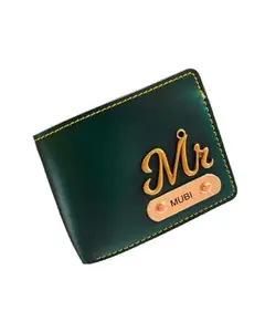 The Unique Gift Studio Personalized Wallet for Men and Boys | PU Leather Customized Purse with Name & Charm | Unique Birthday & Anniversary Gift for Men - Green 01