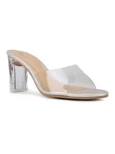 Inc.5 Womens Golden Transparent Round Toe Block Heel Mules